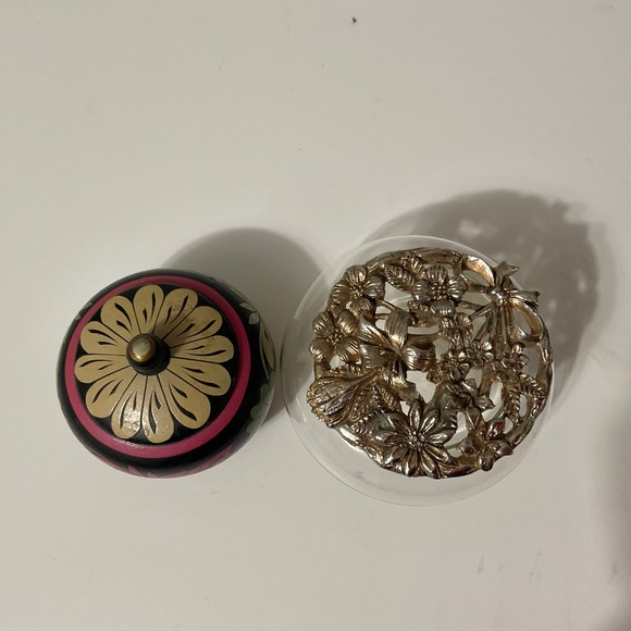 VTG Handpainted Lacquerware Trinket or Sugar Bowl & Glass Metal Trinket Dish - Picture 3 of 7